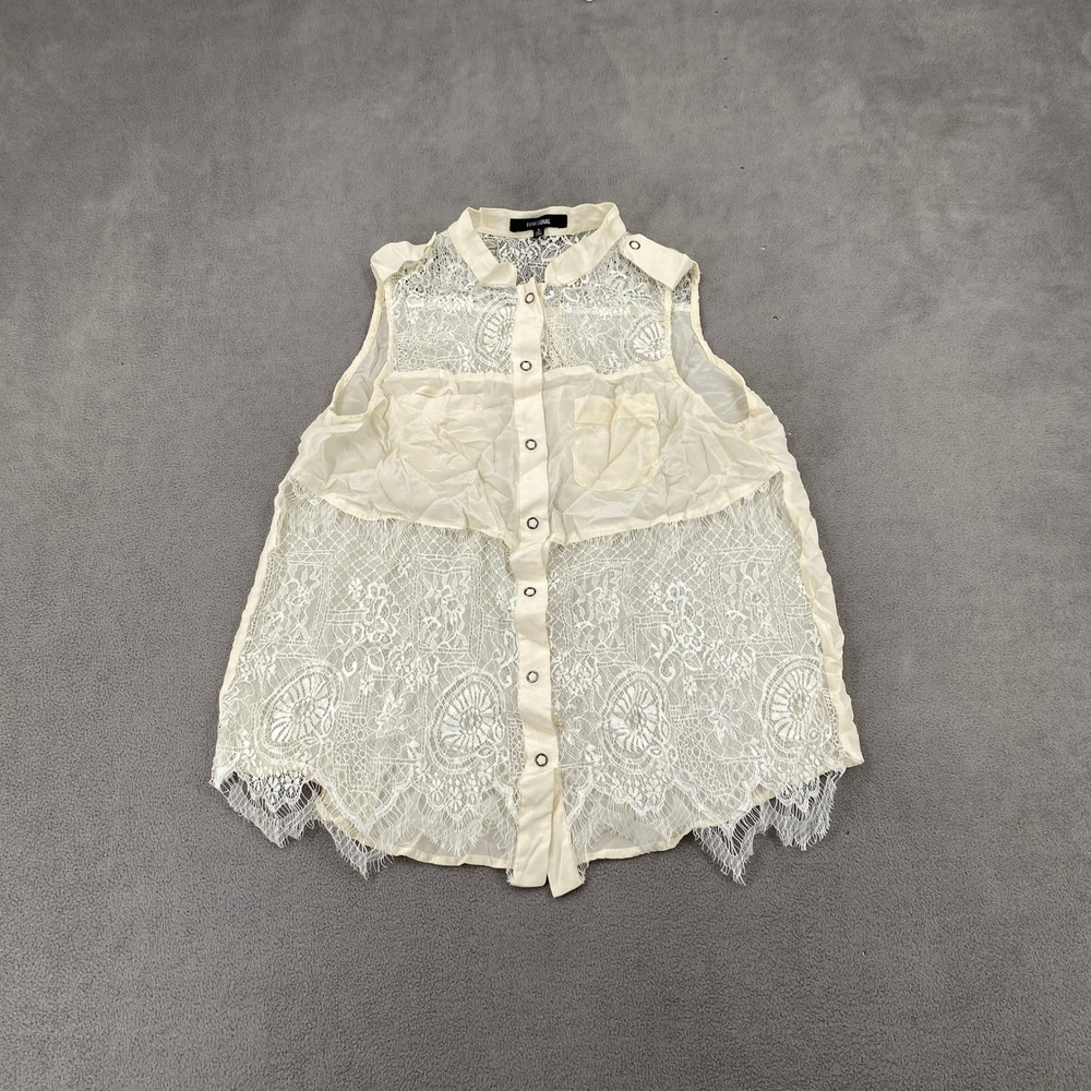 Funktional Cream Silk Lace Sleeveless Button Down Top T2576 Small